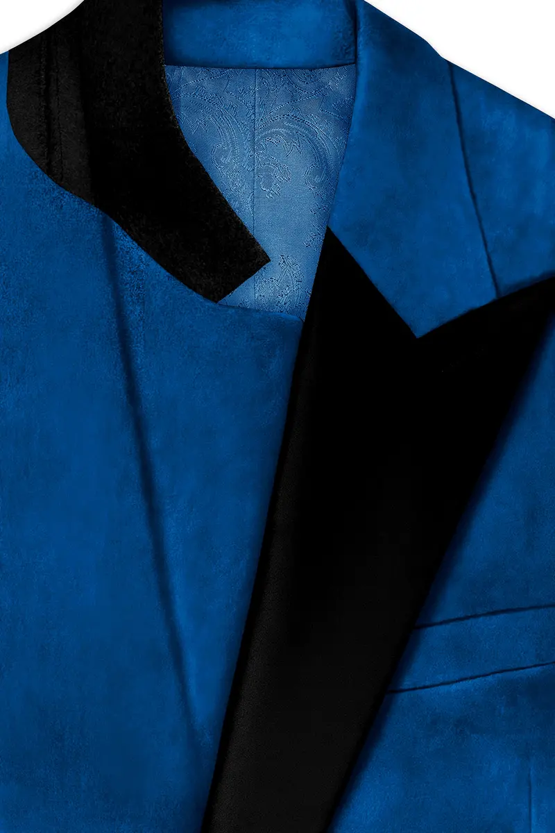 Velcrest-Prussian Blue Velvet Peak Lapel Tuxedo Blazer 4