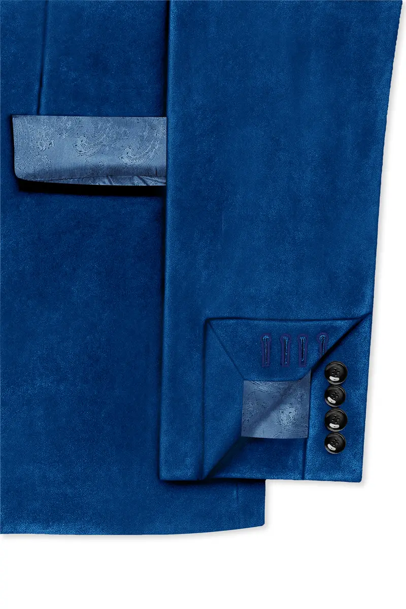 Velcrest-Prussian Blue Velvet Peak Lapel Tuxedo Blazer 6