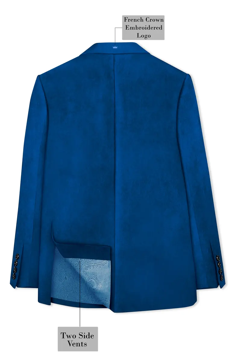 Velcrest-Prussian Blue Velvet Peak Lapel Tuxedo Blazer 8