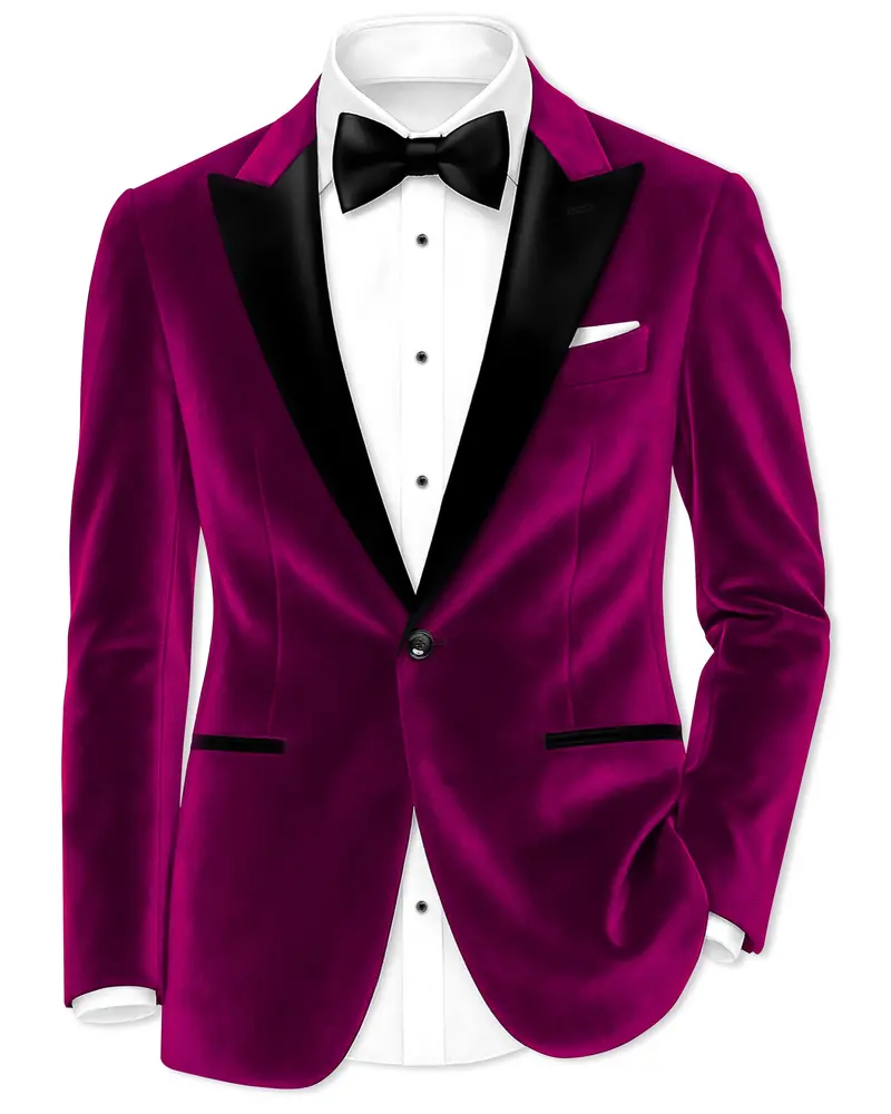 Velcrimora-Mulberry Purple Velvet Peak Lapel Tuxedo Blazer 1
