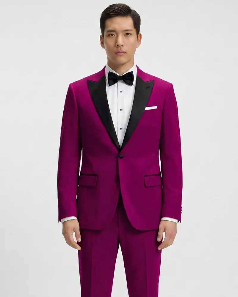 Velcrimora-Mulberry Purple Velvet Peak Lapel Tuxedo Suit 1