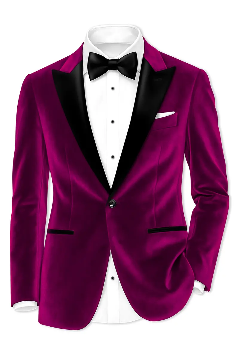 Velcrimora-Mulberry Purple Velvet Peak Lapel Tuxedo Suit 10