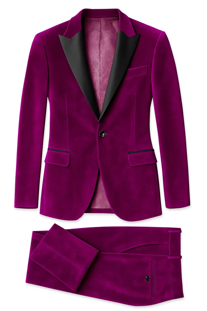 Velcrimora-Mulberry Purple Velvet Peak Lapel Tuxedo Suit 11