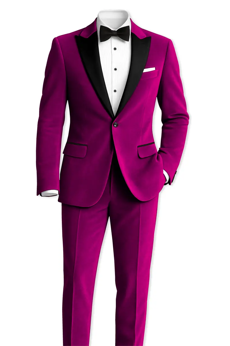 Velcrimora-Mulberry Purple Velvet Peak Lapel Tuxedo Suit 5