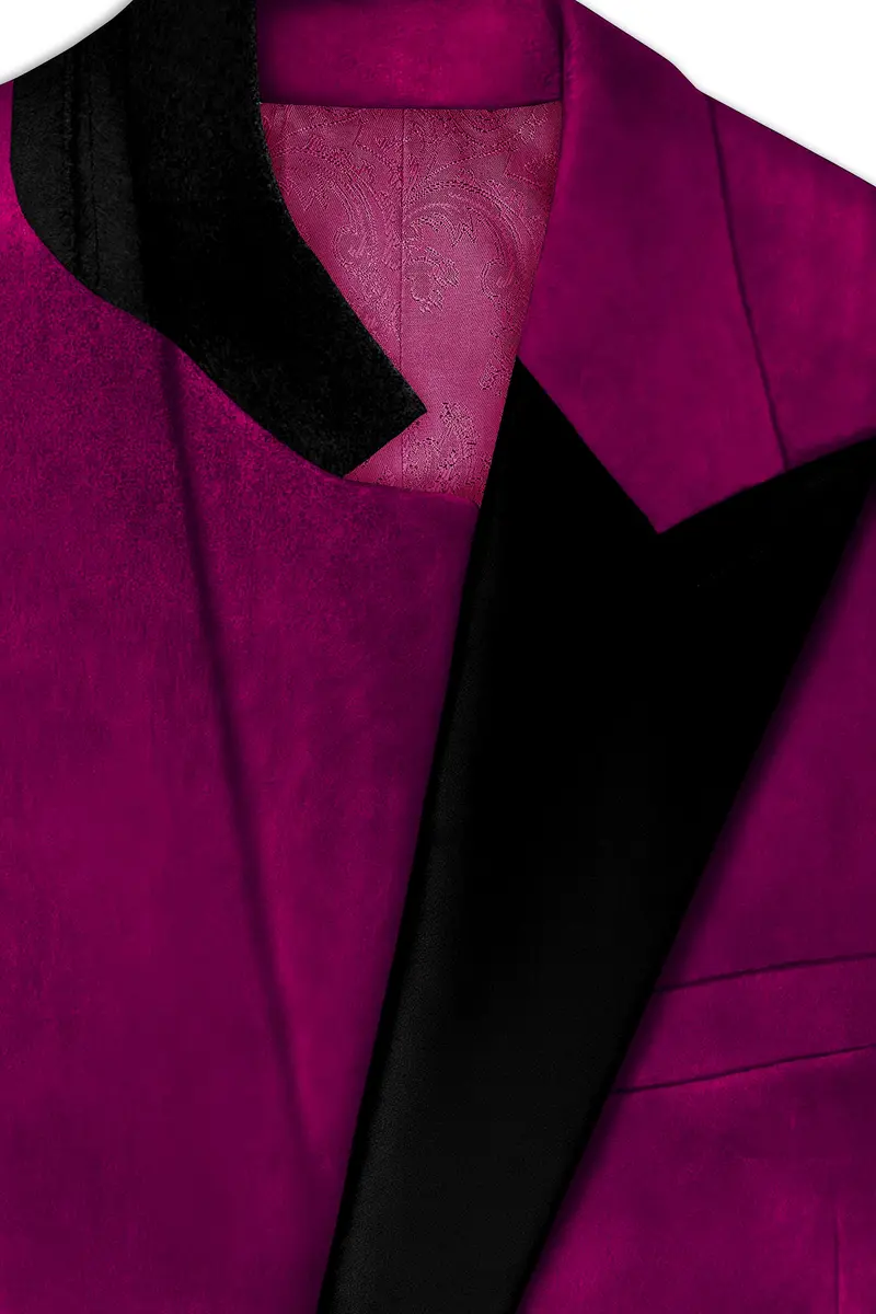 Velcrimora-Mulberry Purple Velvet Peak Lapel Tuxedo Suit 5