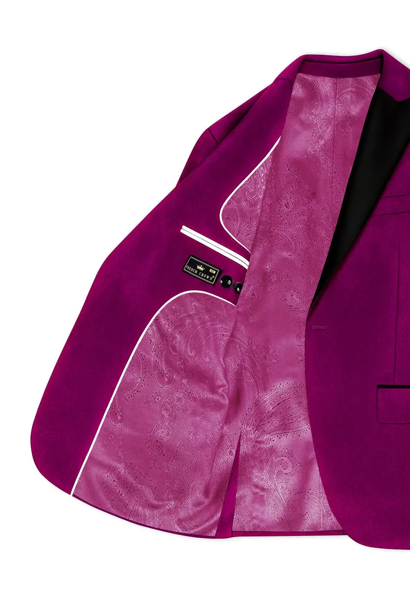 Velcrimora-Mulberry Purple Velvet Peak Lapel Tuxedo Suit 7