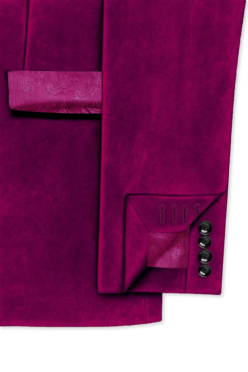 Velcrimora-Mulberry Purple Velvet Peak Lapel Tuxedo Suit 7