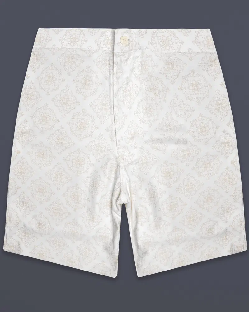 Velisca-Porcelain Cream Damask Printed Subtle Sheen Super Soft Premium Cotton Shorts 1