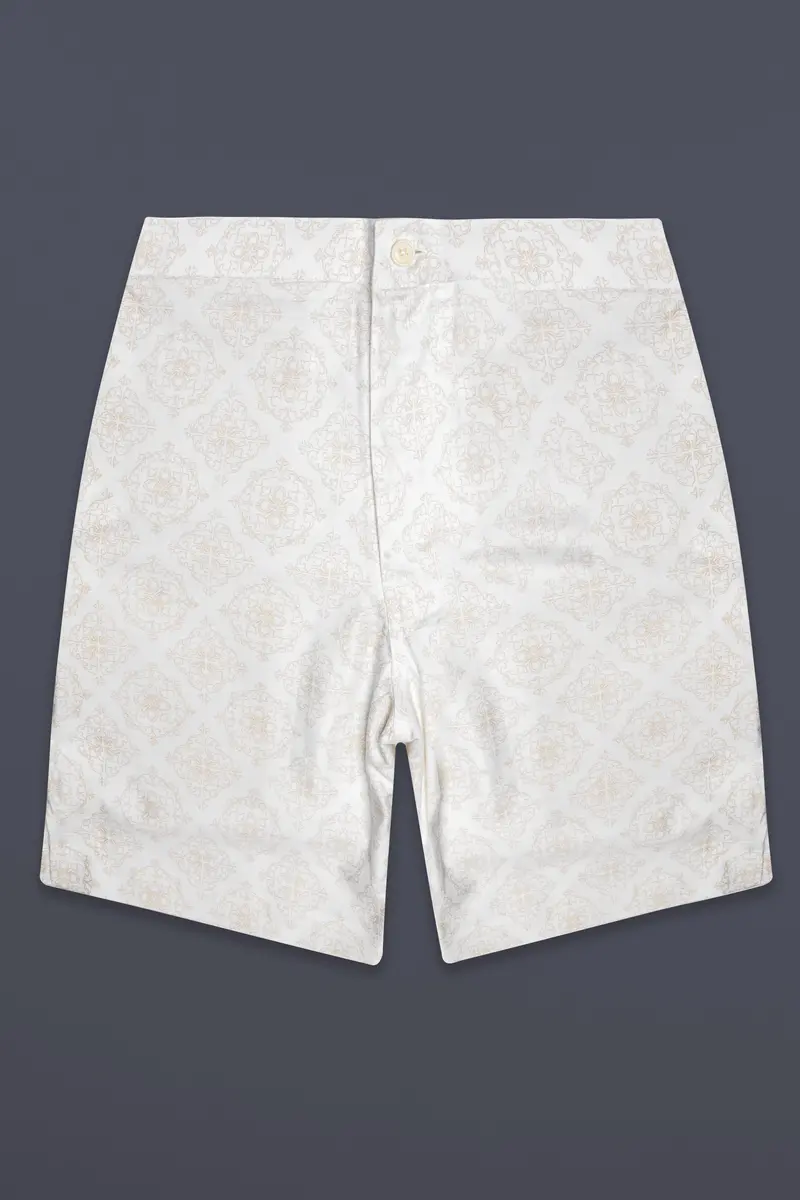 Velisca-Porcelain Cream Damask Printed Subtle Sheen Super Soft Premium Cotton Shorts 2