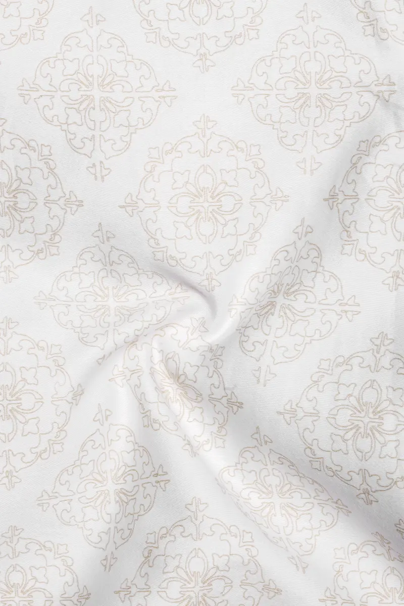 Velisca-Porcelain Cream Damask Printed Subtle Sheen Super Soft Premium Cotton Shorts 3