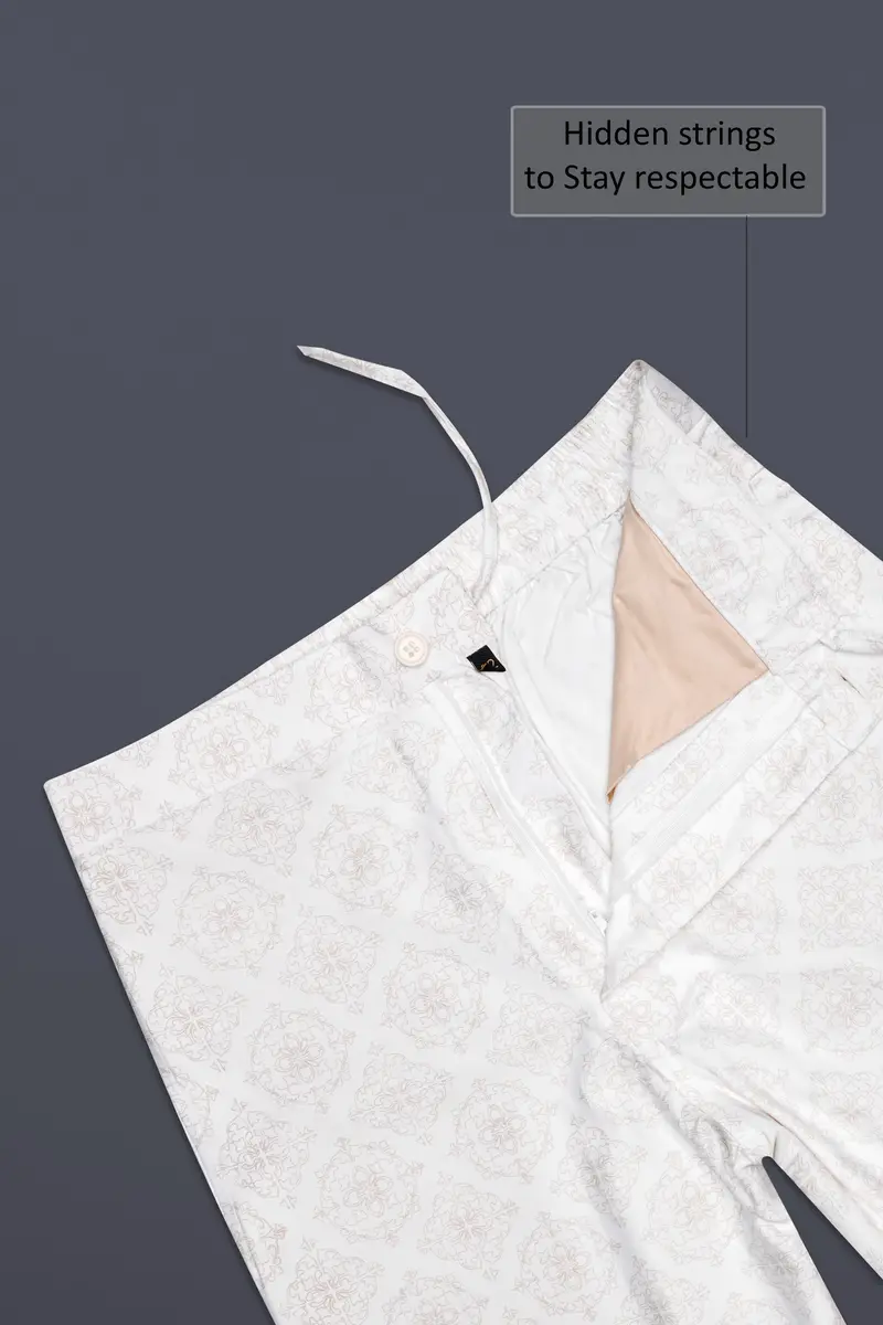 Velisca-Porcelain Cream Damask Printed Subtle Sheen Super Soft Premium Cotton Shorts 4