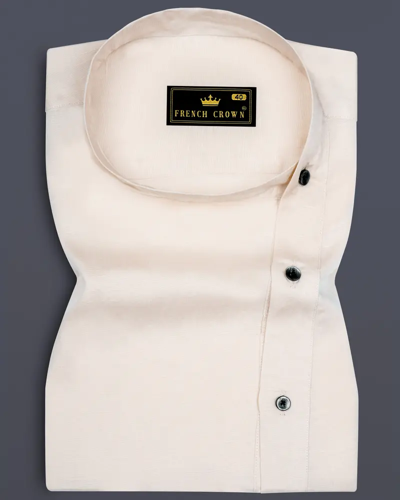 Velisse-Moon Mist Cream Luxurious Linen Casual Designer Shirt 1