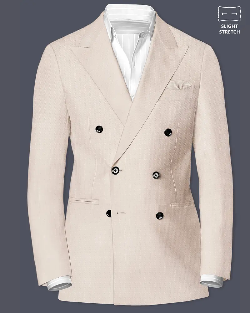 Velivon-Bizarre Cream Solid Wool Rich Double Breasted Slight Stretch Blazer 1