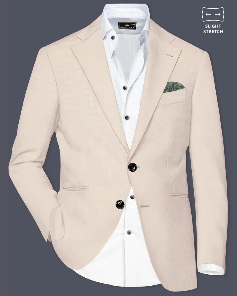 Velivon-Bizarre Cream Solid Wool Rich Single Breasted Slight Stretch Blazer 1