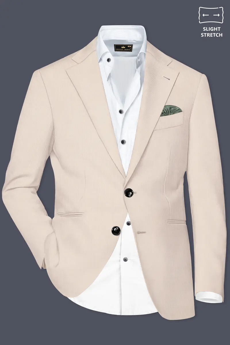 Velivon-Bizarre Cream Solid Wool Rich Single Breasted Slight Stretch Blazer 2