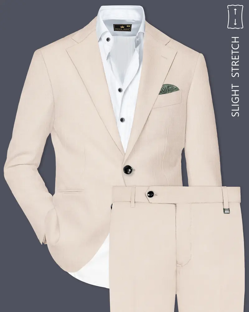 Velivon-Bizarre Cream Solid Wool Rich Single Breasted Slight Stretch Suit 1