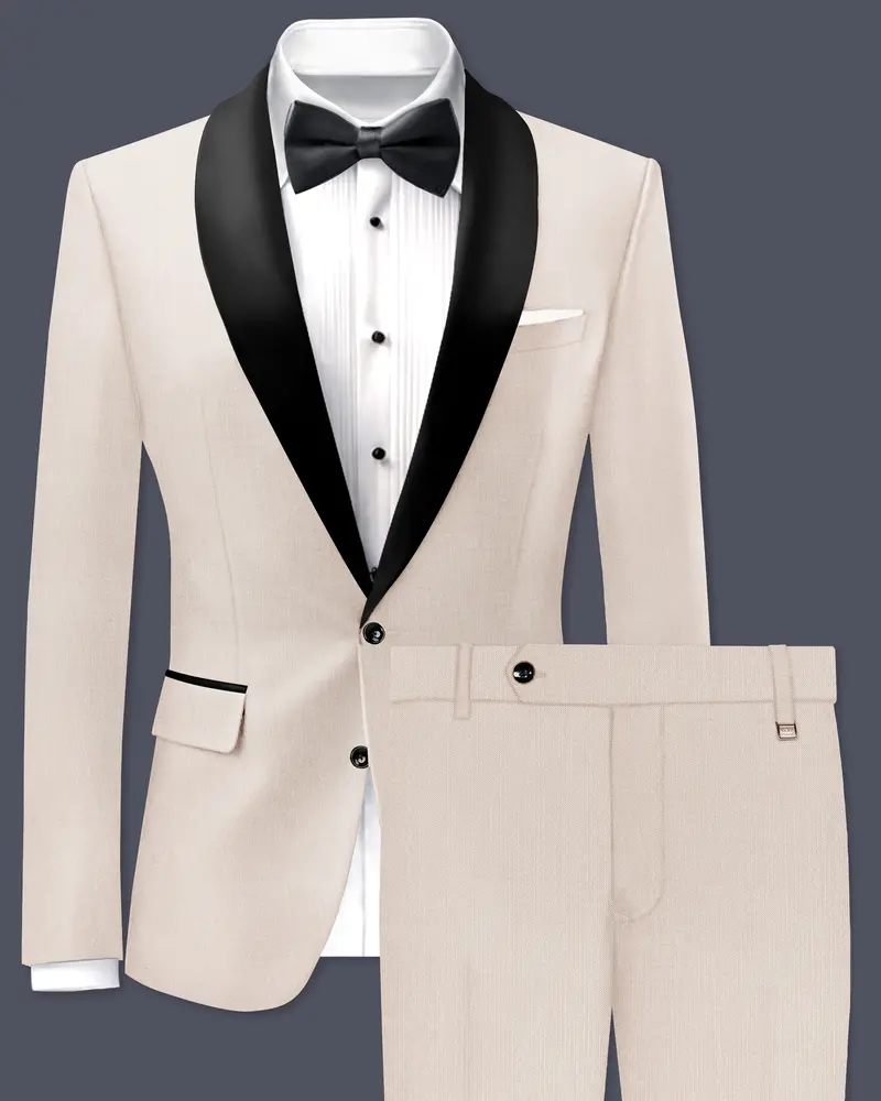 Velivon-Bizarre Cream Wool Rich Tuxedo Slight Stretch Suit 1