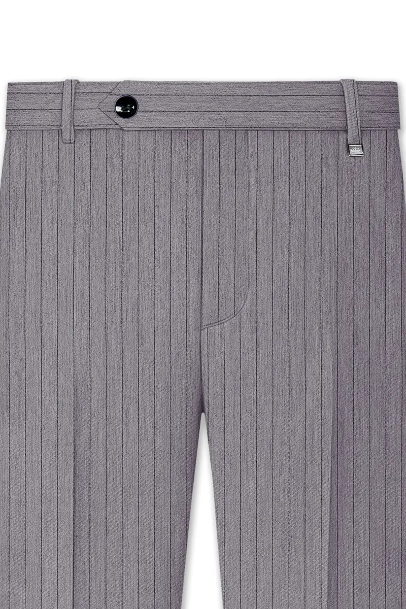 Velmoro-Mauve Gray Pin Striped Wool Rich Slight Stretch Bandhgala Suit 11