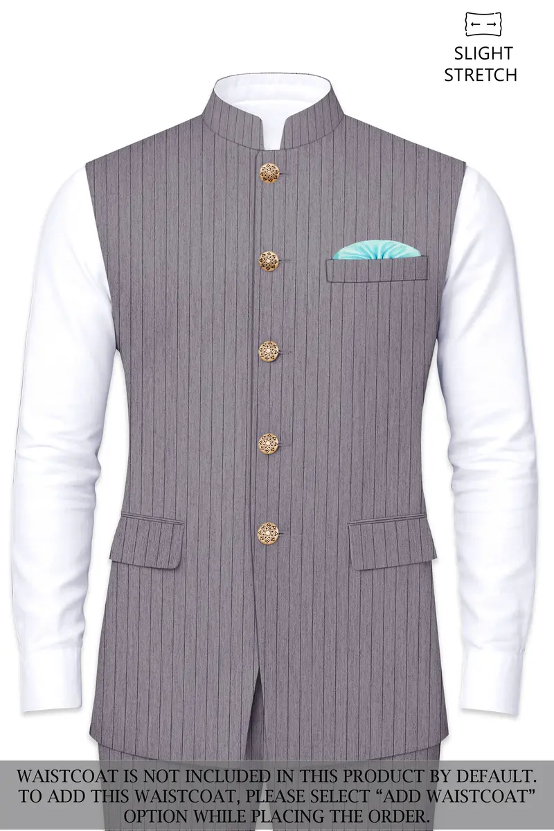 Velmoro-Mauve Gray Pin Striped Wool Rich Slight Stretch Bandhgala Suit 15