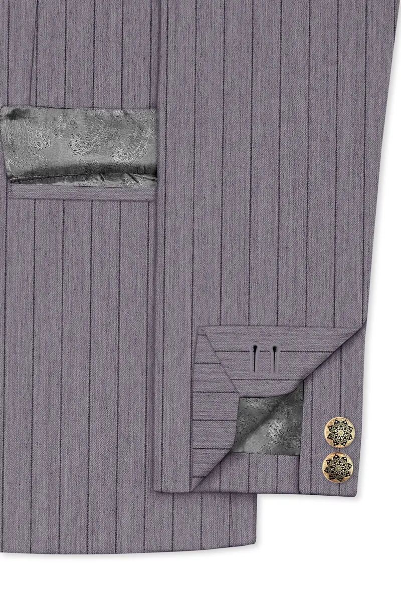 Velmoro-Mauve Gray Pin Striped Wool Rich Slight Stretch Bandhgala Suit 6