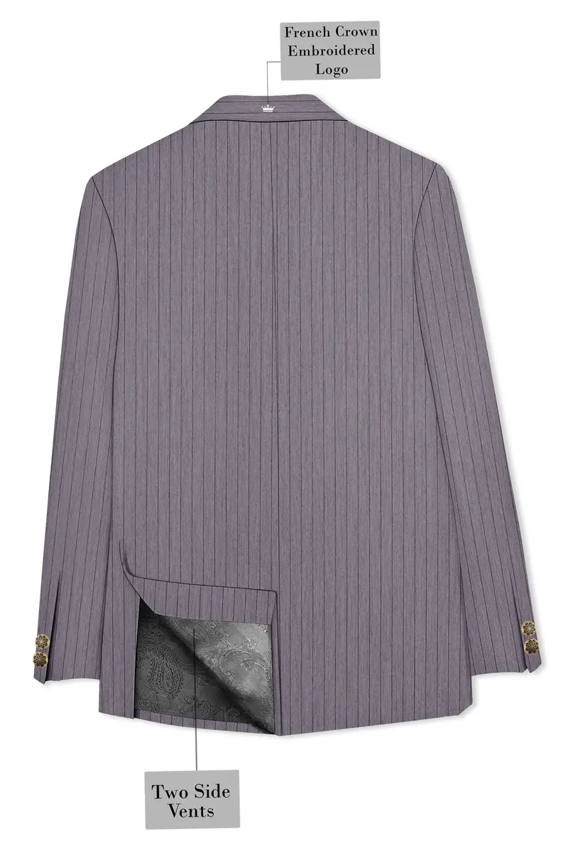 Velmoro-Mauve Gray Pin Striped Wool Rich Slight Stretch Bandhgala Suit 8