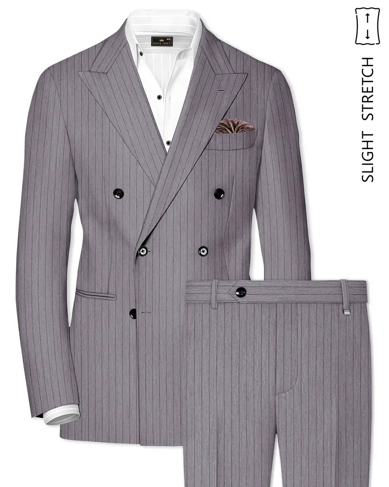 Velmoro-Mauve Gray Pin Striped Wool Rich Slight Stretch Double Breasted Suit 1
