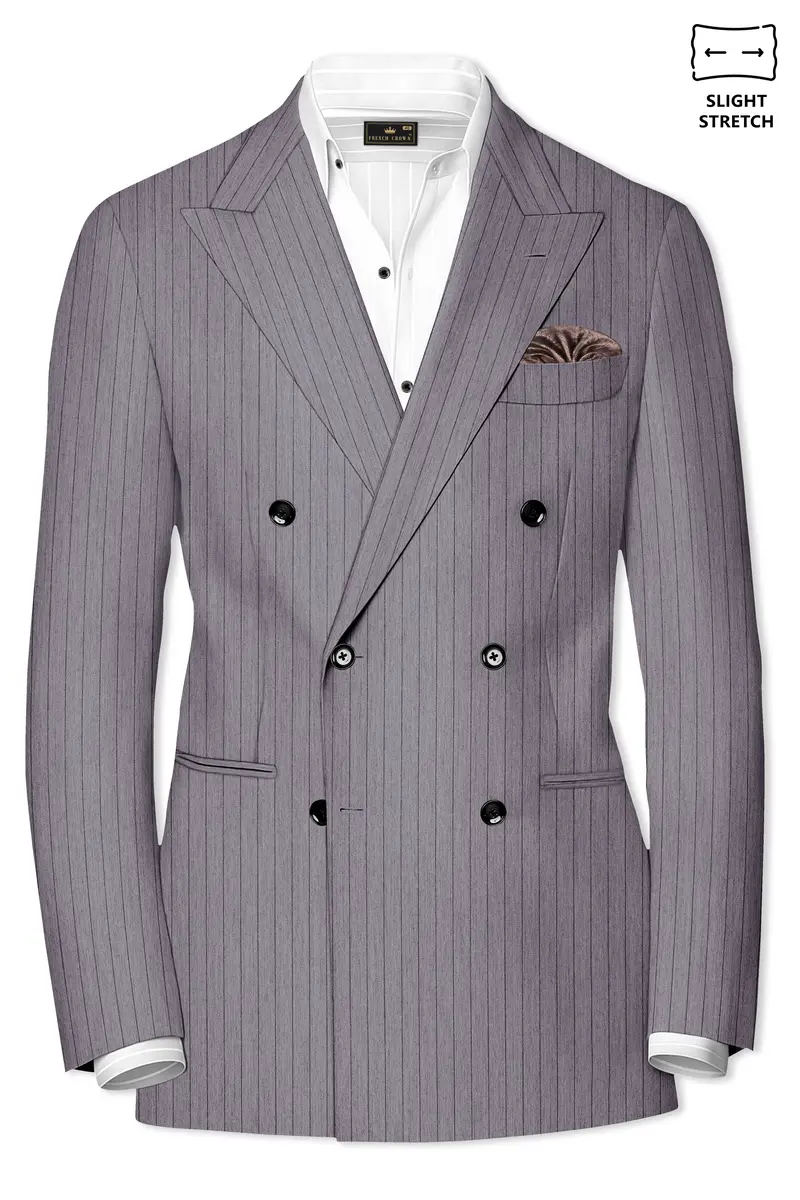 Velmoro-Mauve Gray Pin Striped Wool Rich Slight Stretch Double Breasted Suit 10