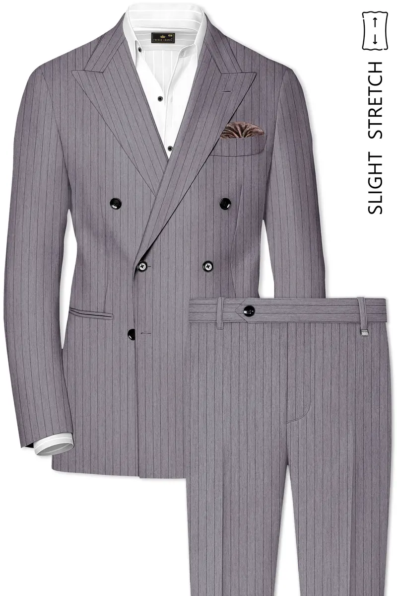 Velmoro-Mauve Gray Pin Striped Wool Rich Slight Stretch Double Breasted Suit 2