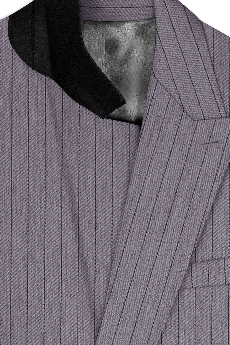 Velmoro-Mauve Gray Pin Striped Wool Rich Slight Stretch Double Breasted Suit 5