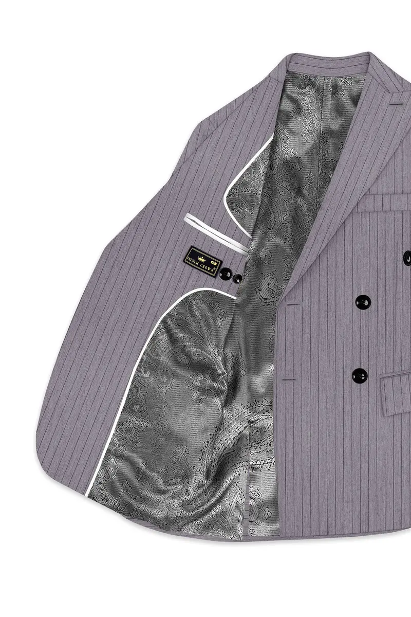 Velmoro-Mauve Gray Pin Striped Wool Rich Slight Stretch Double Breasted Suit 6