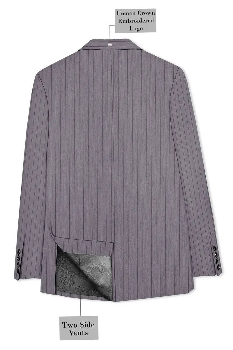 Velmoro-Mauve Gray Pin Striped Wool Rich Slight Stretch Double Breasted Suit 9