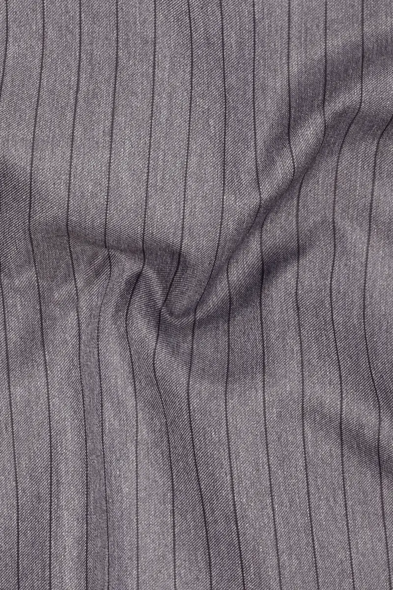 Velmoro-Mauve Gray Pin Striped Wool Rich Slight Stretch Nehru Jacket 3
