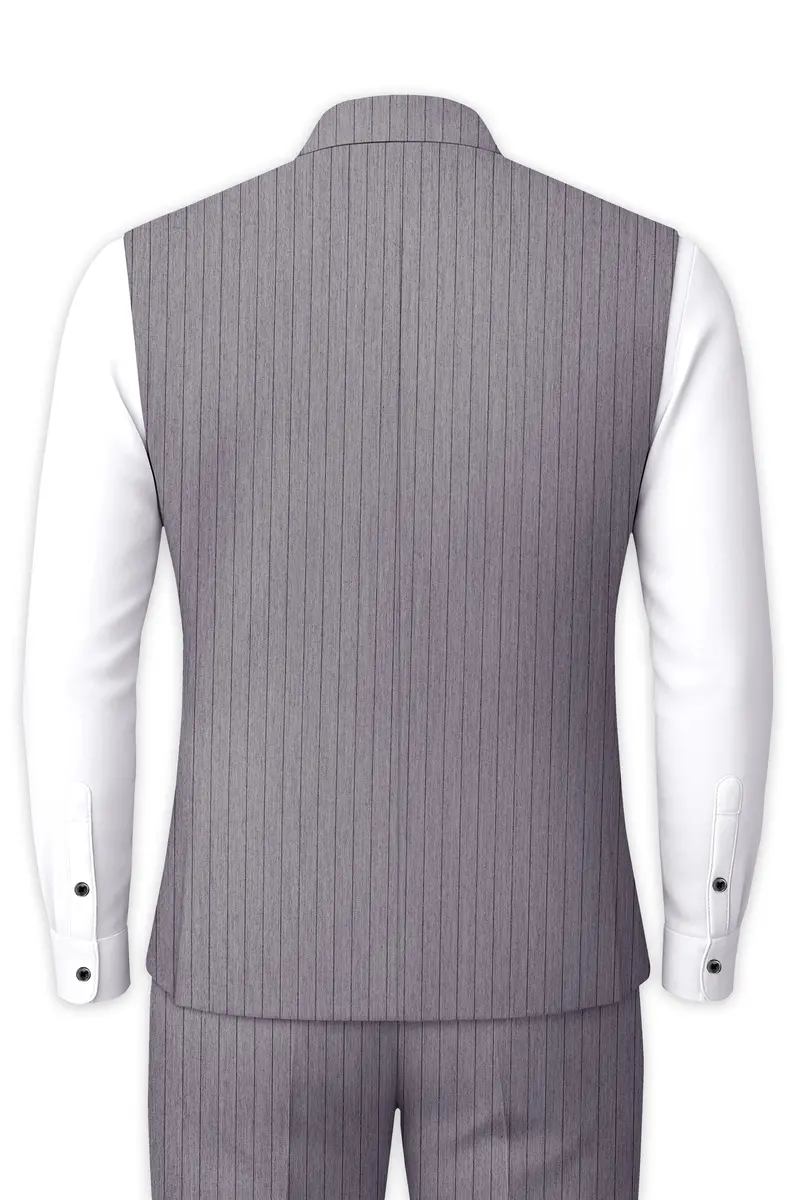 Velmoro-Mauve Gray Pin Striped Wool Rich Slight Stretch Nehru Jacket 4