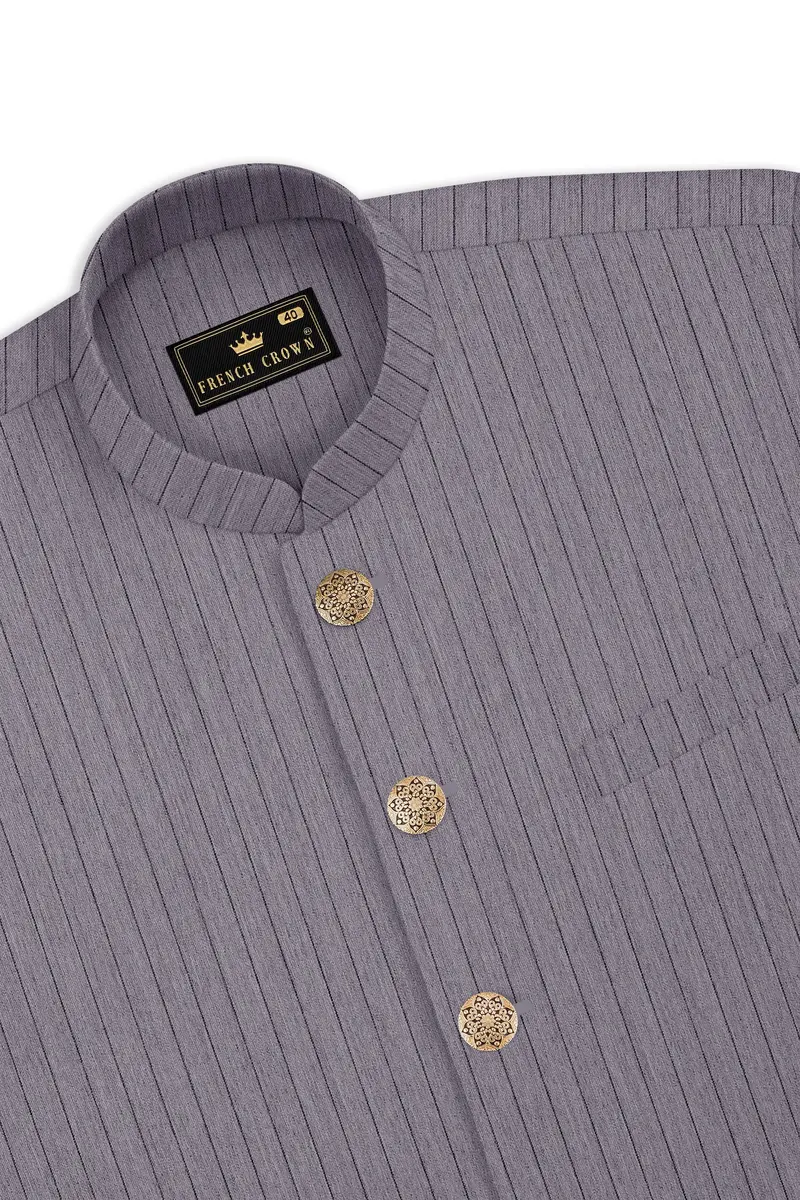 Velmoro-Mauve Gray Pin Striped Wool Rich Slight Stretch Nehru Jacket 5