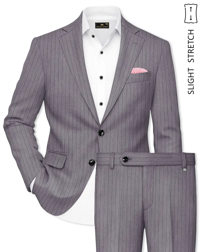 Velmoro-Mauve Gray Pin Striped Wool Rich Slight Stretch Single Breasted Suit 1