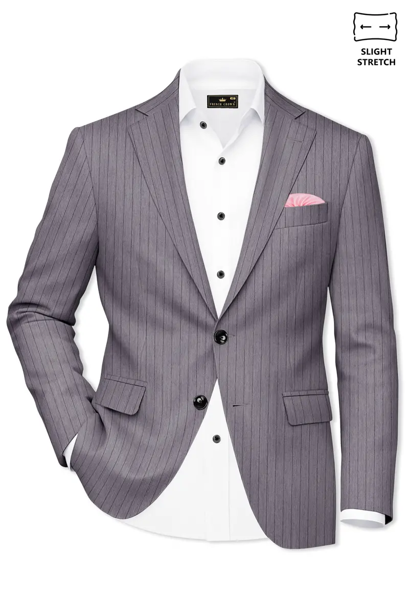 Velmoro-Mauve Gray Pin Striped Wool Rich Slight Stretch Single Breasted Suit 10