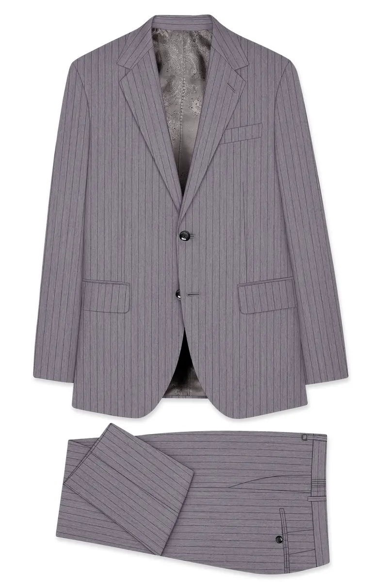 Velmoro-Mauve Gray Pin Striped Wool Rich Slight Stretch Single Breasted Suit 11