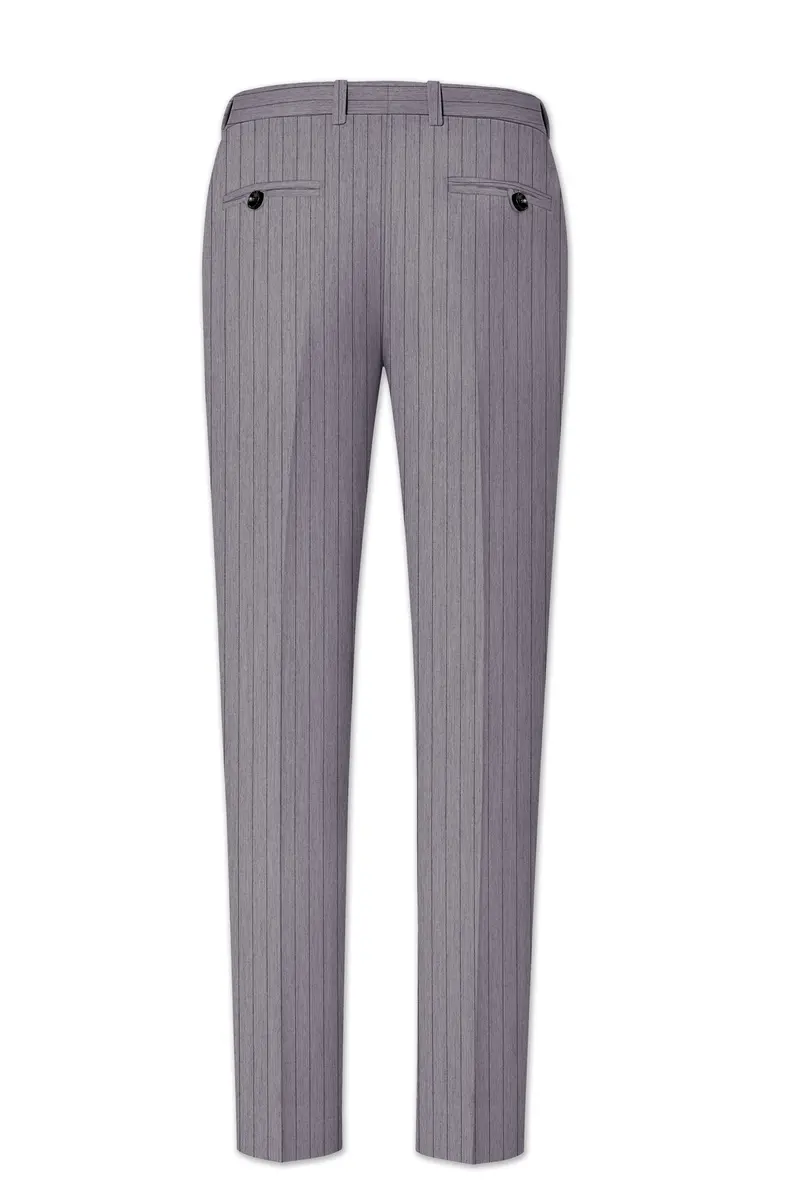 Velmoro-Mauve Gray Pin Striped Wool Rich Slight Stretch Single Breasted Suit 14