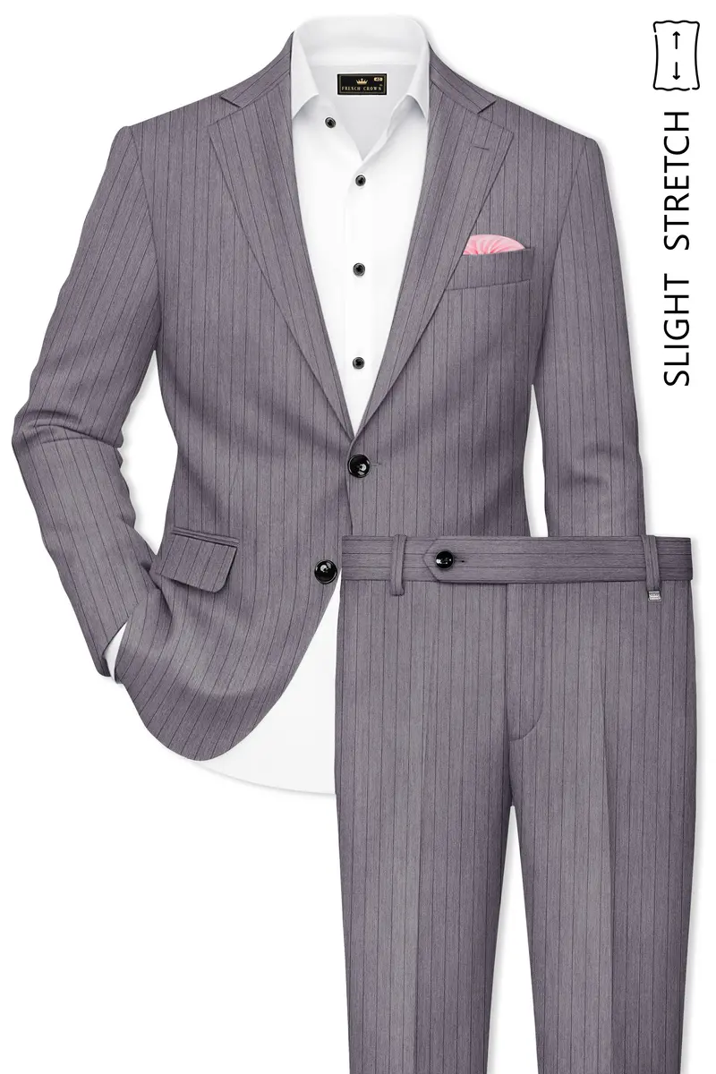 Velmoro-Mauve Gray Pin Striped Wool Rich Slight Stretch Single Breasted Suit 2