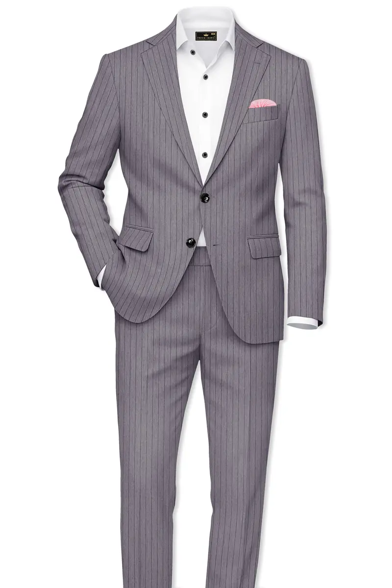 Velmoro-Mauve Gray Pin Striped Wool Rich Slight Stretch Single Breasted Suit 4