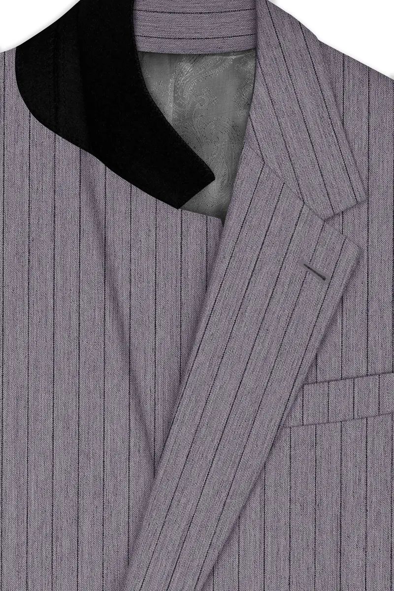 Velmoro-Mauve Gray Pin Striped Wool Rich Slight Stretch Single Breasted Suit 5