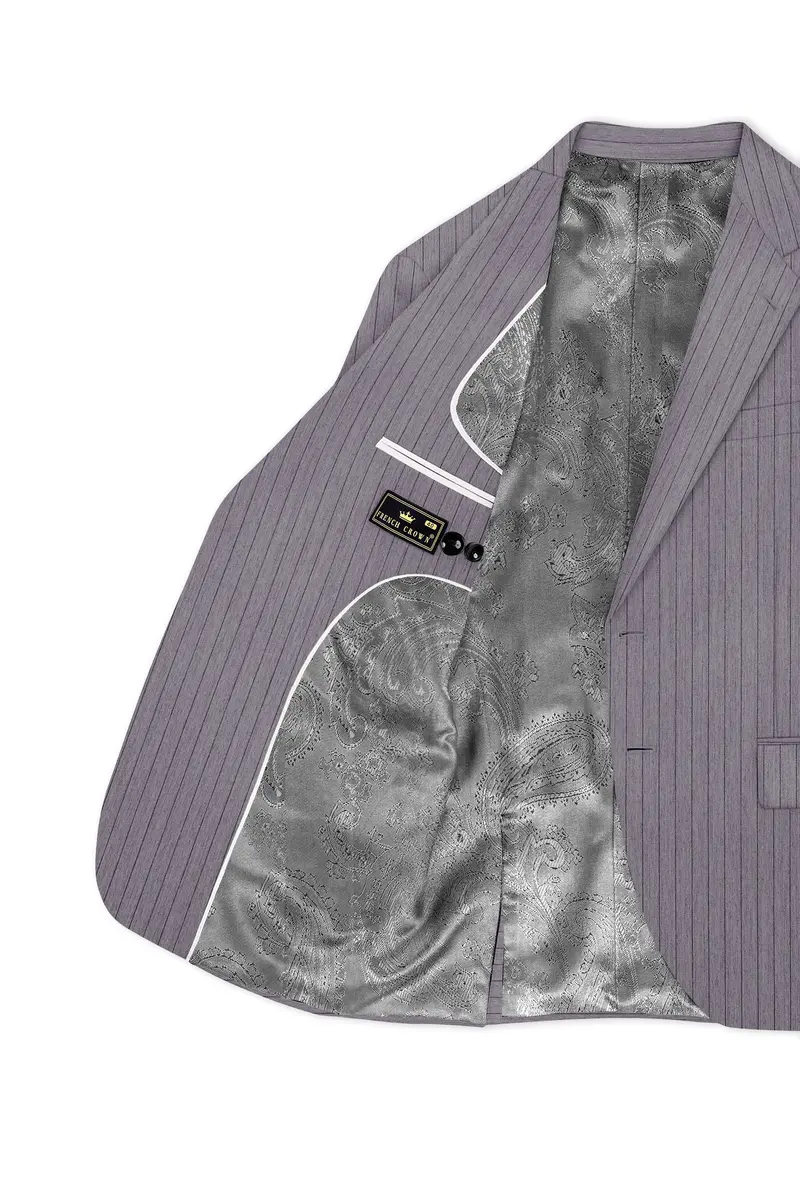 Velmoro-Mauve Gray Pin Striped Wool Rich Slight Stretch Single Breasted Suit 6