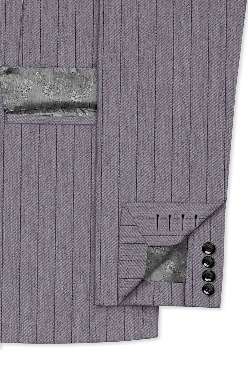 Velmoro-Mauve Gray Pin Striped Wool Rich Slight Stretch Single Breasted Suit 7