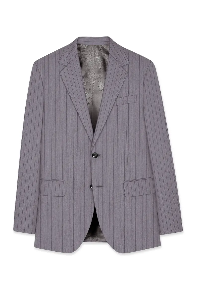 Velmoro-Mauve Gray Pin Striped Wool Rich Slight Stretch Single Breasted Suit 8