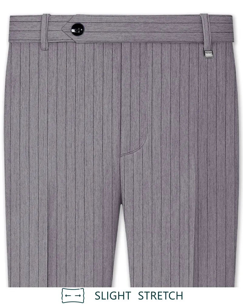 Velmoro-Mauve Gray Pin Striped Wool Rich Slight Stretch Waistband Pant 1