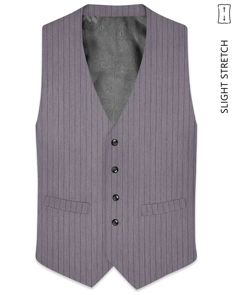 Velmoro-Mauve Gray Pin Striped Wool Rich Slight Stretch Waistcoat 1