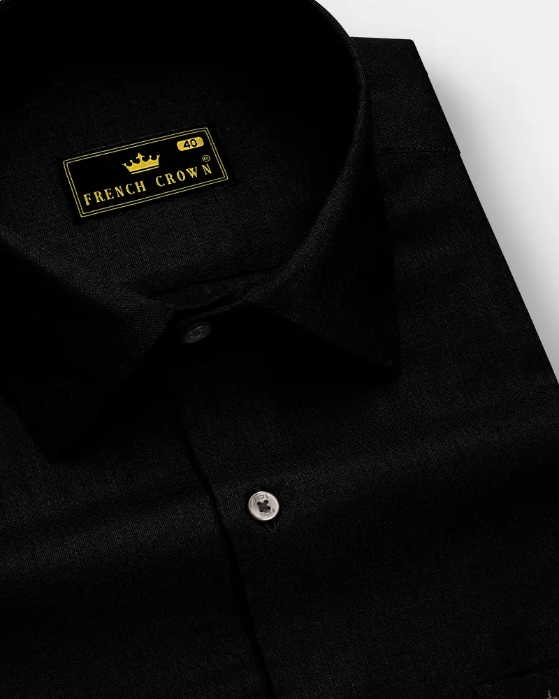 Velnero-Jade Black Luxurious Linen Dress Shirt 1