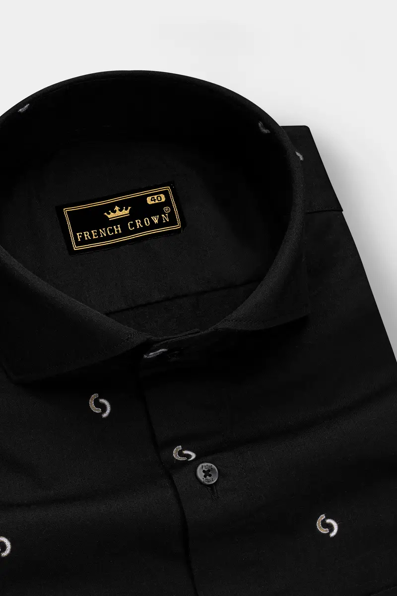 Velnoir-Jade Black Jacquard Textured Premium Cotton Dress Shirt 2