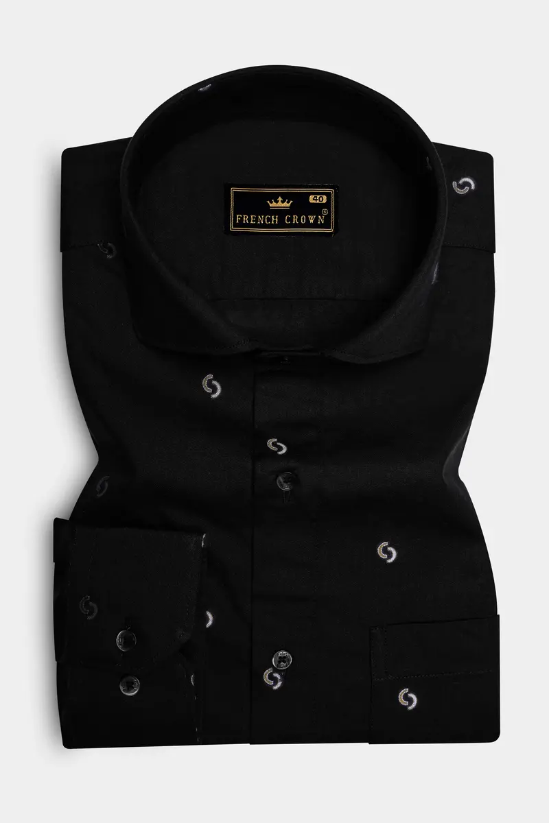 Velnoir-Jade Black Jacquard Textured Premium Cotton Dress Shirt 4