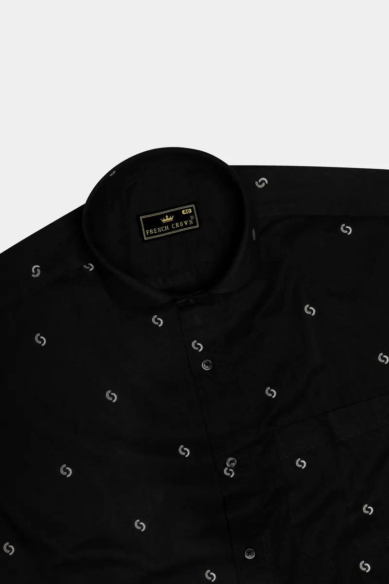 Velnoir-Jade Black Jacquard Textured Premium Cotton Dress Shirt 5